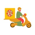 Moped delivery of pizza Flat vector illustration