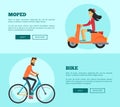 Moped versus Bike Comparison Vector Illustration