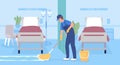Mopping hospital floor surfaces flat color vector illustration