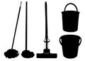 Mops and buckets in a set for cleaning the room