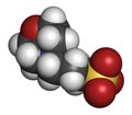 MOPS buffering agent molecule. 3D rendering. Atoms are represented as spheres with conventional color coding: hydrogen white,.