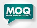 MOQ - Minimum Order Quantity acronym message bubble, business concept background