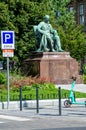 Mor Jokai statue. Walking in city center. Beautiful summer day, people on the street in Budapest, Hungary on July 7, 2023