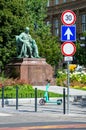 Mor Jokai statue. Walking in city center. Beautiful summer day, people on the street in Budapest, Hungary on July 7, 2023