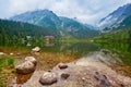 Moraine-damned lake Popradske pleso. Slovakia, central Europe.