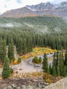 Moraine Lake, Alberta, Canada - September 27, 2021: Limited parking in the lot at Moraine Lake during the busy tourist season