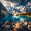 Moraine Lake in Alberta's Canadian Rockies, A Gem of Turquoise Beauty. Generative ai