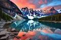 Moraine lake in Banff National Park, Alberta, Canada, Taken at the peak of color during the morning sunrise at Moraine lake in Royalty Free Stock Photo
