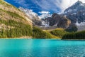 Moraine lake beautiful landscape in summer to early autumn sunny day morning. Banff National Park. Royalty Free Stock Photo