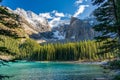 Moraine lake beautiful landscape in summer to early autumn sunny day morning. Banff National Park. Royalty Free Stock Photo