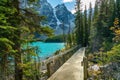 Moraine lake beautiful landscape in summer to early autumn sunny day morning. Banff National Park. Royalty Free Stock Photo