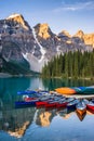 Moraine Lake Canoes Royalty Free Stock Photo