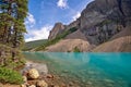 Moraine lake near Lake Louise village in Banff National Park, Alberta, Rocky Mountains Canada Royalty Free Stock Photo
