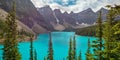 Moraine lake near Lake Louise village in Banff National Park, Alberta, Rocky Mountains Canada. View from rockpile trail Royalty Free Stock Photo