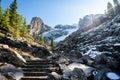 Moraine Lake Rockpile Trail in autumn sunny day morning. Banff National Park, Alberta, Canada. Royalty Free Stock Photo