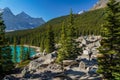 Moraine Lake Rockpile Trail in summer sunny day. Banff National Park