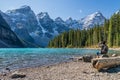 Moraine Lake Rockpile Trail in summer sunny day. Banff National Park