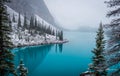 Moraine lake in a snowy day