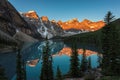 Moraine lake at sunrise in Canadian Rockies, Royalty Free Stock Photo