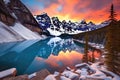 Moraine lake at sunset, Banff National Park, Alberta, Canada, Taken at the peak of color during the morning sunrise at Moraine Royalty Free Stock Photo