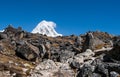 Moraine and Pumori peak in Himalayas