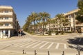 Moraira, Costa Blanca, Spain -20 February: Street with cafes and shops in the resort town of the Mediterranean coast Royalty Free Stock Photo