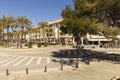 Moraira, Costa Blanca, Spain -20 February: Street with cafes and shops in the resort town of the Mediterranean coast Royalty Free Stock Photo