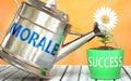 Morale helps achieving success - pictured as word Morale on a watering can to symbolize that Morale makes success grow and it is