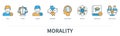 Morality concept with icons in minimal flat line style