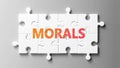 Morals complex like a puzzle - pictured as word Morals on a puzzle pieces to show that Morals can be difficult and needs