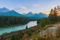 Morant`s Curve at sunset.Bow Valley Parkway.Banff National Park.Alberta.Canada Royalty Free Stock Photo