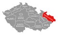 Moravia Silesia red highlighted in map of Czech Republic