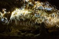 Moravian Karst. Stalactites, stalagmites and streak formations in cave of Balzarca. Royalty Free Stock Photo