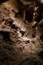 Moravian Karst. Stalactites, stalagmites and streak formations in cave of Balzarca. Royalty Free Stock Photo