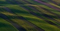 Moravian Tuscany - biobands - beautiful, green, wavy landscape of spring fields alternating with purple bands of flowers around Royalty Free Stock Photo