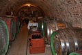 Moravian wine cellar with barrels of wine Royalty Free Stock Photo