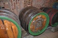 Moravian wine cellar with barrels of wine Royalty Free Stock Photo