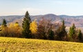 Moravskoslezske Beskydy mountains with Lysa hora hill from Loucka hill in Slezske Beskydy mountains in Czech republic