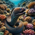 Moray Eel Reef An intricate coastal reef features a sinuous mo Royalty Free Stock Photo