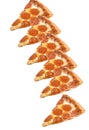 Morceaux de pizza triangulaires avec des morceaux de saucisse circulaires Royalty Free Stock Photo