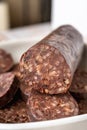 Morcilla de Burgos is a sausage made from rice, pig's blood, onion, lard, salt, pepper, paprika and oregano. Royalty Free Stock Photo