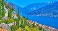 Panorama of Morcote with Monumental Cemetery, old housing and Lake Lugano, Switzerland