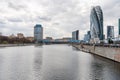 Mordern skyscrapers at the bank of The Moskva River, in the downtown of Moscow city, Russia