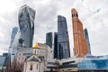 Mordern skyscrapers at the bank of The Moskva River, in the downtown of Moscow city, Russia