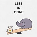 Less is more business concept with cute cartoon hand draw mouse and elephant Royalty Free Stock Photo