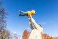 More, more,...dad, that& x27;s fun. Happy young father throws his cute little baby boy up in the air. Father& x27;s Day Royalty Free Stock Photo