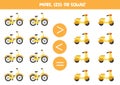 More, less, equal with cartoon bicycle and moped. Royalty Free Stock Photo