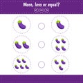More, less or equal. Count and compare the number. Worksheets for kids education