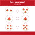 More, less or equal. Count and compare the number. Worksheets for education. Maths