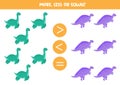 More, less, equal with cute cartoon dinosaurs. Math game for kids Royalty Free Stock Photo